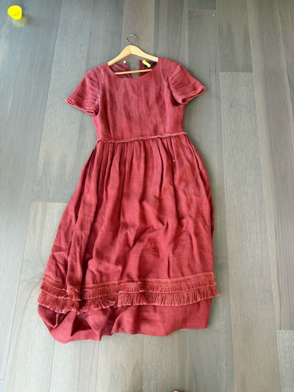 MaxMara Rustic Red Short-Sleeve Tiered Linen Dress